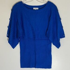 Joseph A Sweater Womens Small Blue Boat Neck  Ribbed Button Accent Classy Nice